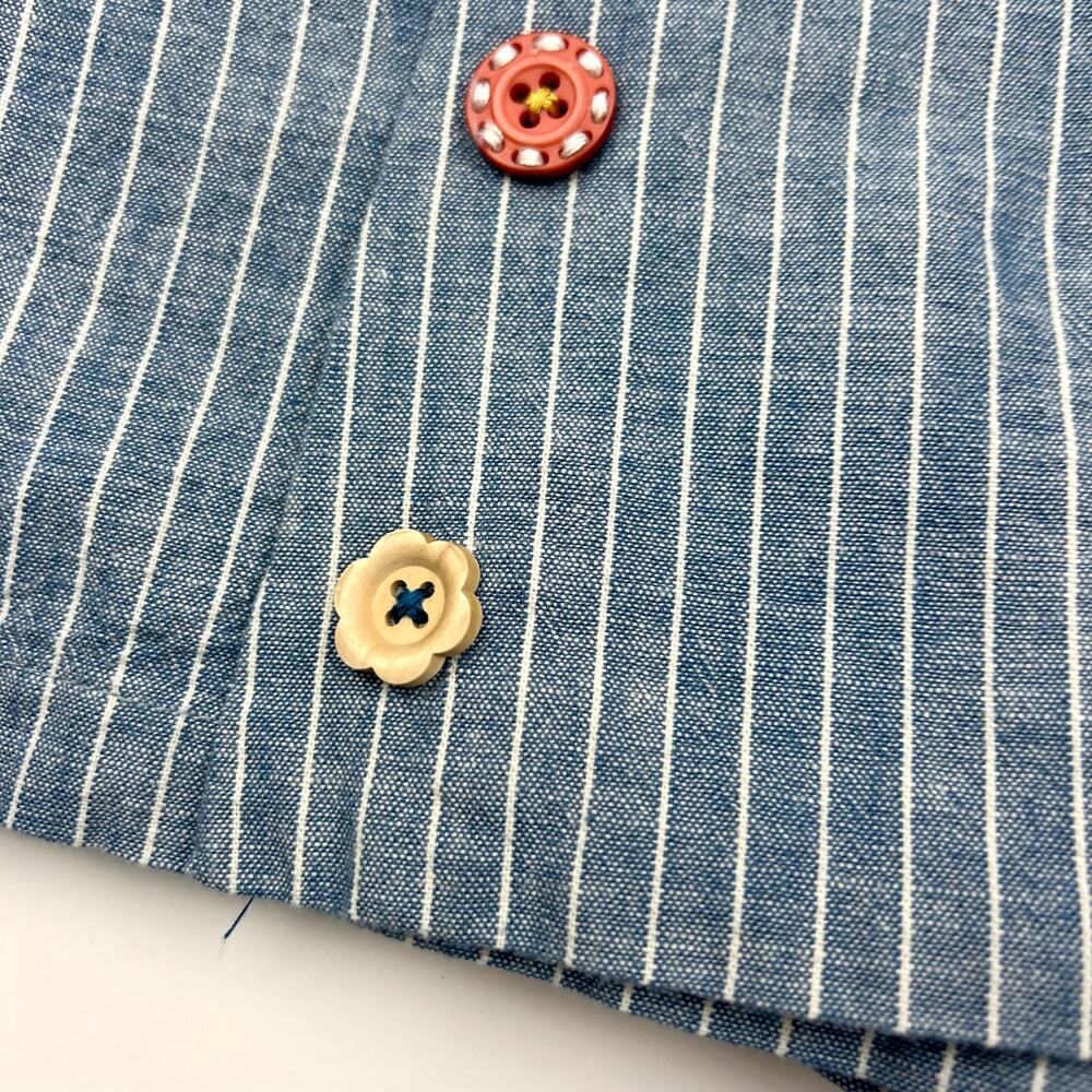 Matilda Jane Blue Stripe Ruffle Romper with Multicolor Buttons - Picture 2 of 8